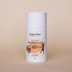 O desodorizante natural Júnior Alperce Bam & Boo é uma opção saudável e eficaz para as crianças que já começaram a se preocupar com o odor corporal.